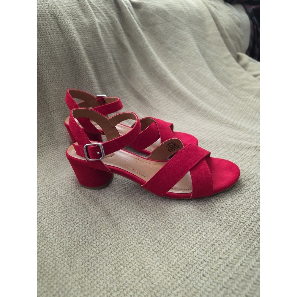 Style & Co Statement Red Suede-like Amariss Block Heel Sandals 6.5M No Box